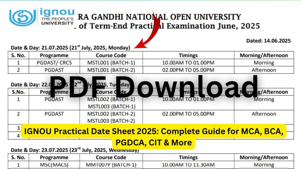 IGNOU Practical Date Sheet 2025: Complete Guide for MCA, BCA, PGDCA, CIT & More