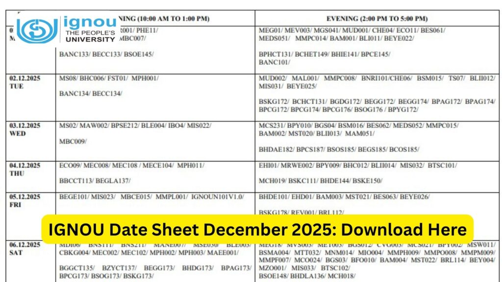 IGNOU Date Sheet December 2025: Complete Guide for Students