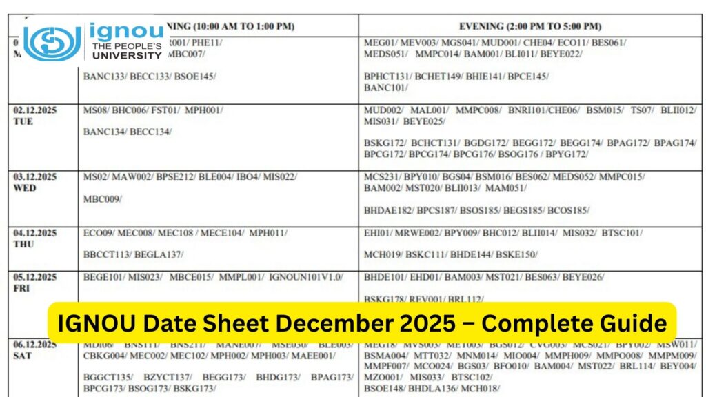 IGNOU Date Sheet December 2025 – Complete Guide