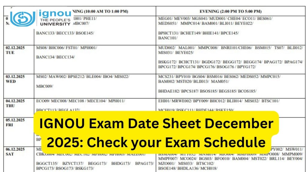 IGNOU Exam Date Sheet December 2025: Complete Guide to the Term-End Examination Schedule