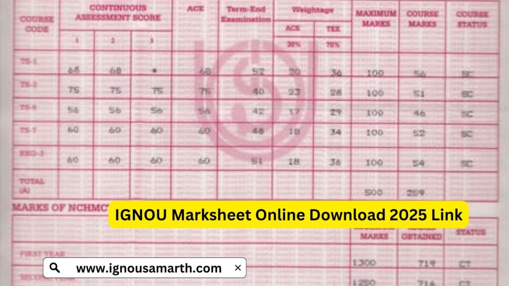 IGNOU Marksheet Download 2025: Direct Online Link