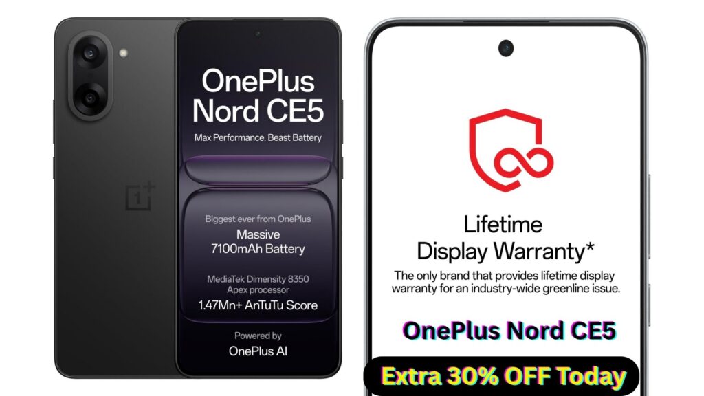 OnePlus Nord CE5 (Black Infinity, 8GB + 128GB) – The Next-Gen Powerhouse with 7100mAh Battery, MediaTek Dimensity 8350 Apex & OnePlus AI